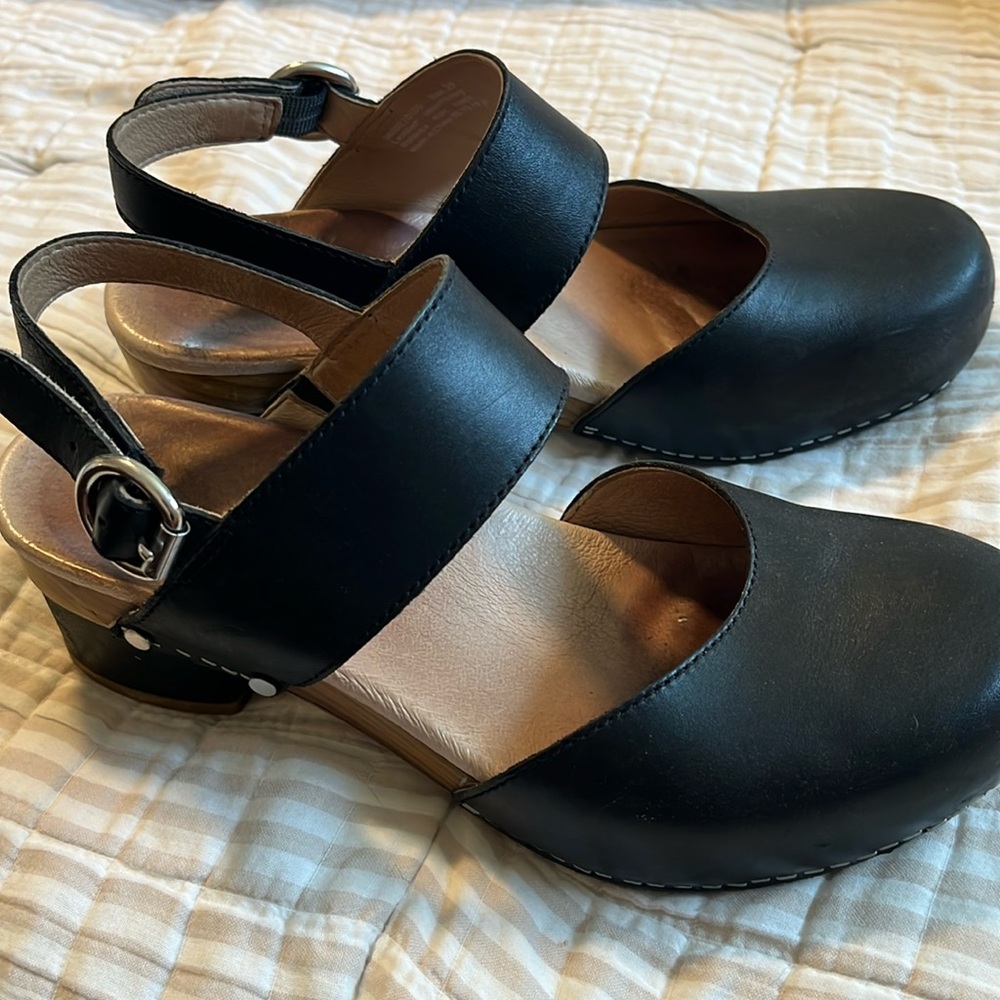 Dansko black leather clogs